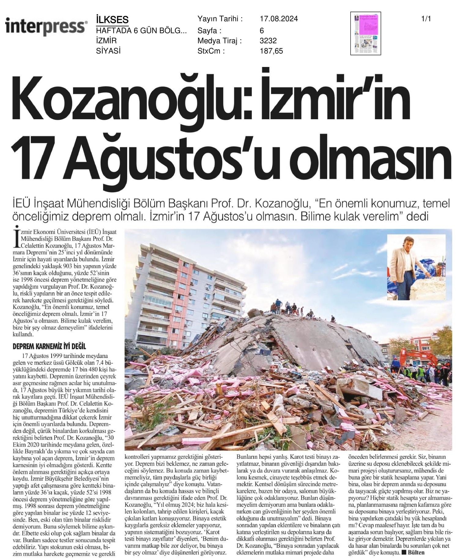 İzmir’in 17 Ağustos’u Olmasın