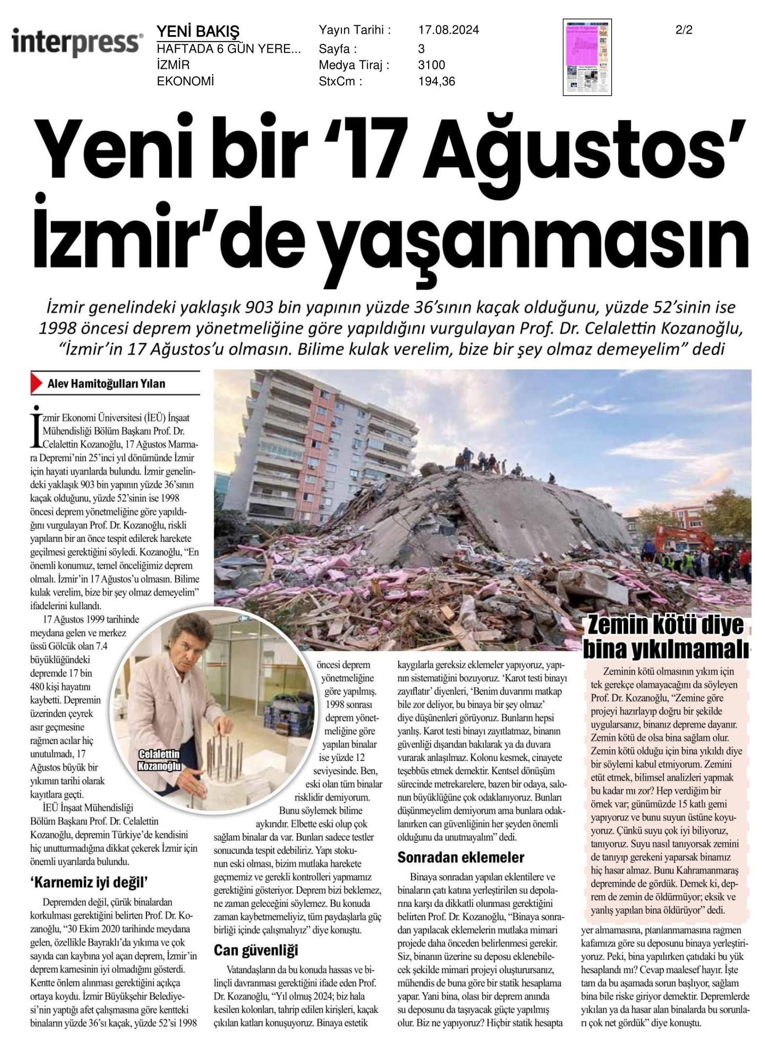 İzmir’in 17 Ağustos’u Olmasın