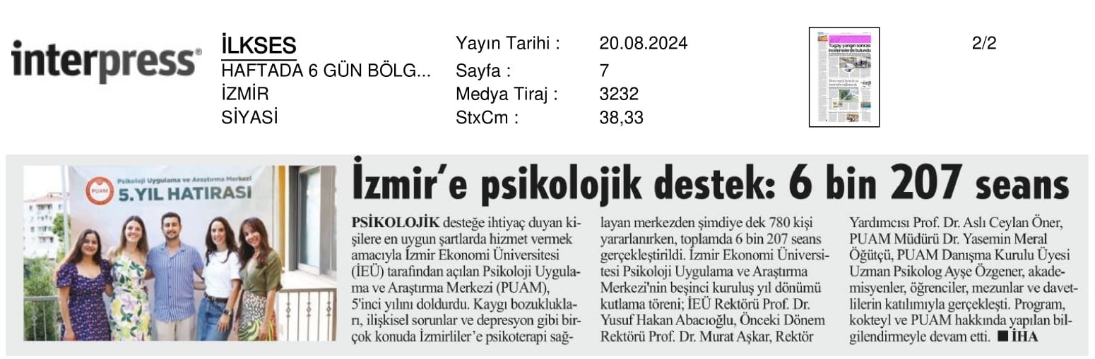 İzmir’e ‘Psikolojik’ Destek: 780 Kişiyle 6.207 Seans