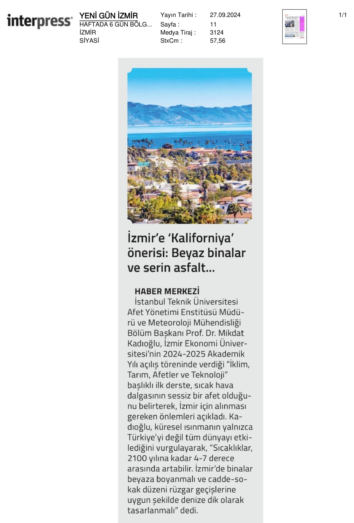 İzmir’e ‘Kaliforniya’ Önerisi