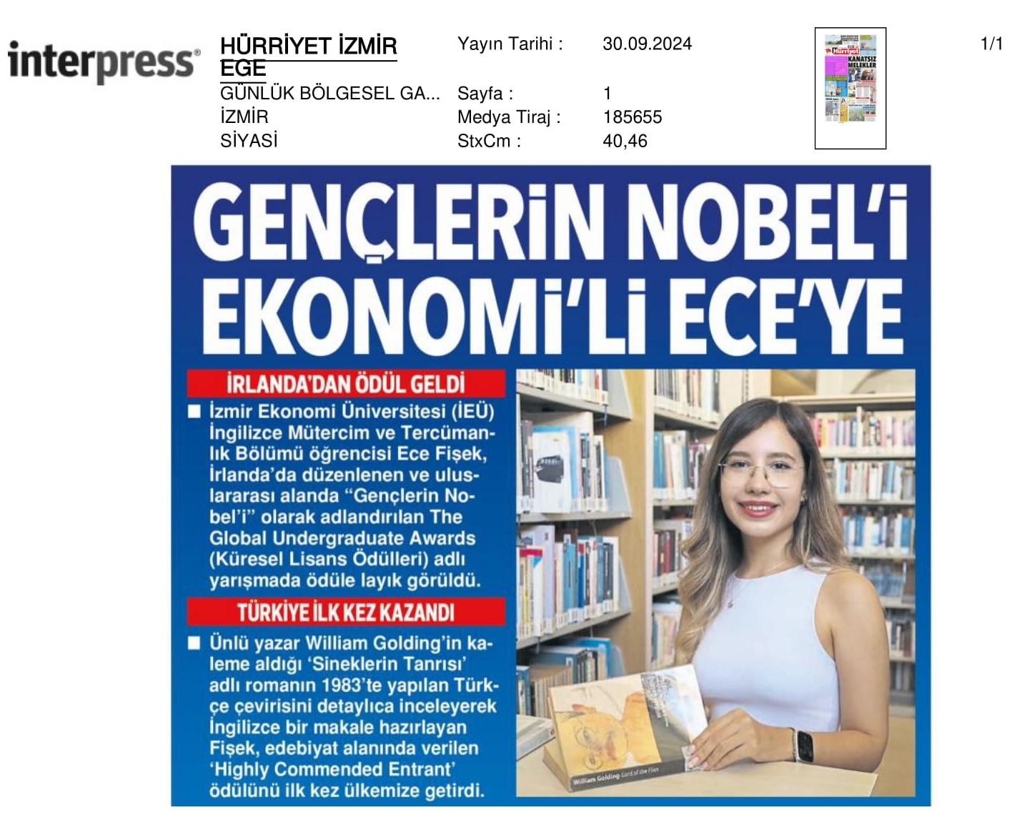 Gençlerin Nobel'ini Ece Aldı