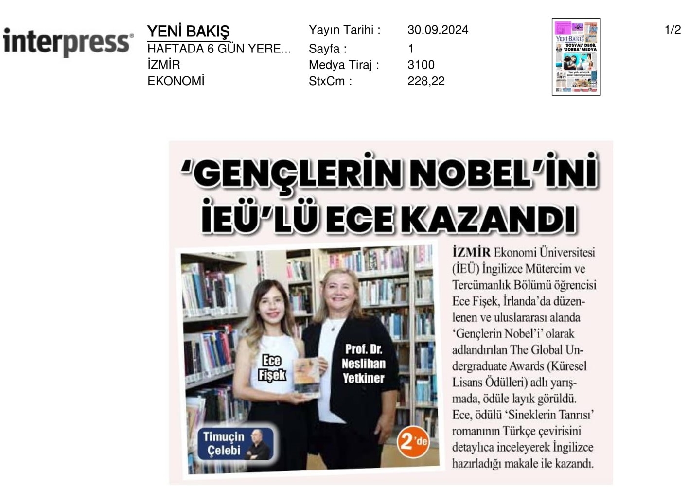 Gençlerin Nobel'ini Ece Aldı