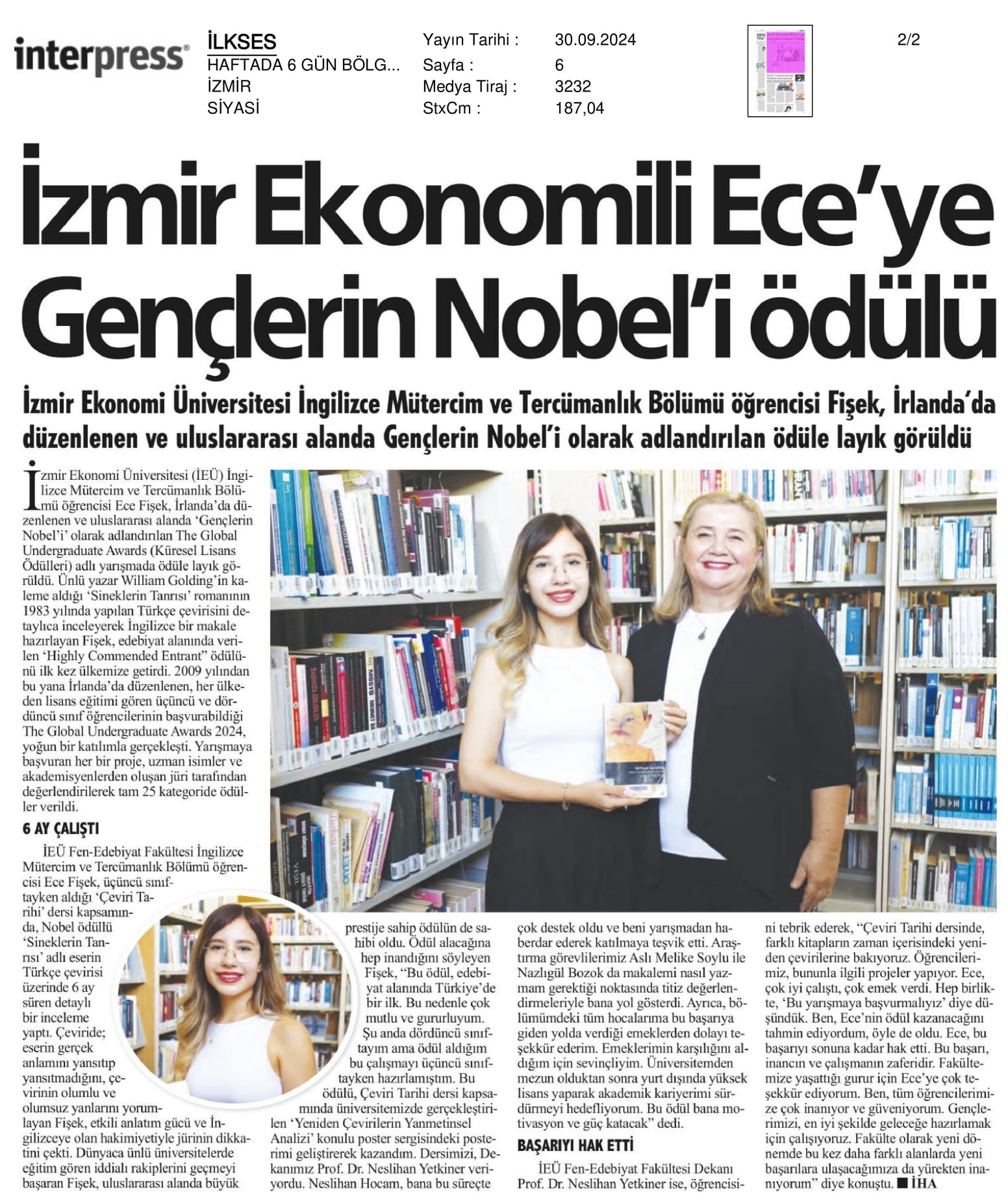 Gençlerin Nobel'ini Ece Aldı