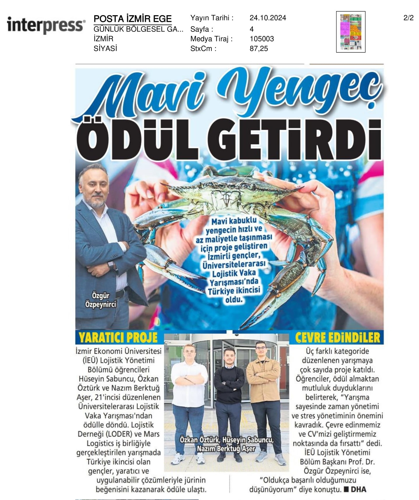 ‘Mavi Yengeç’ Ödül Getirdi