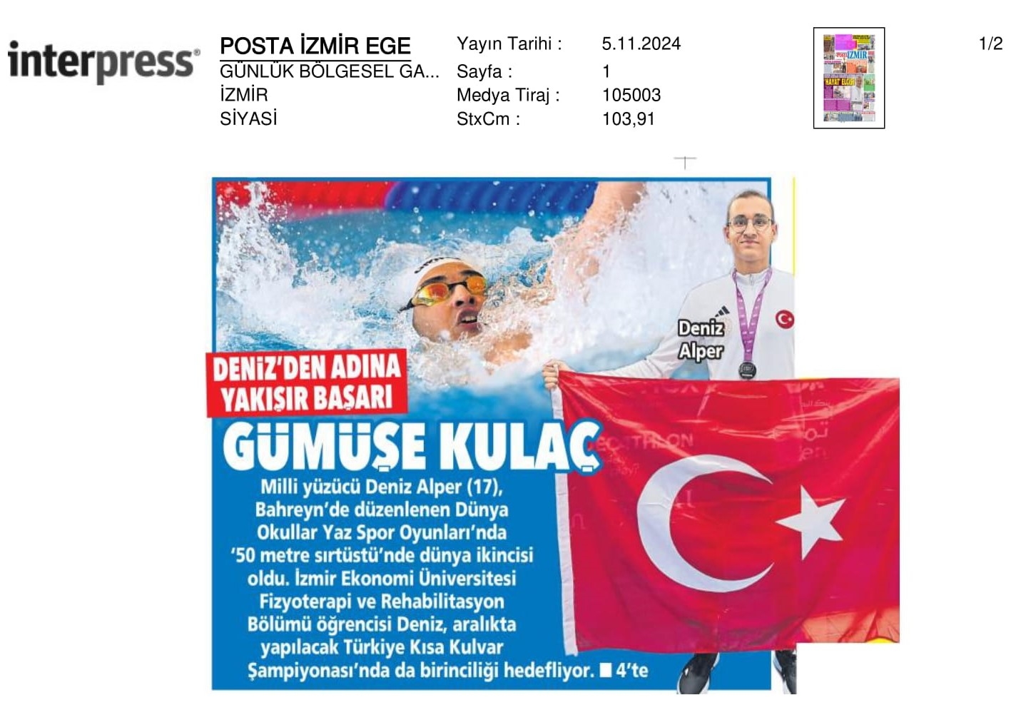 Deniz'den 'Gümüşe' Kulaç