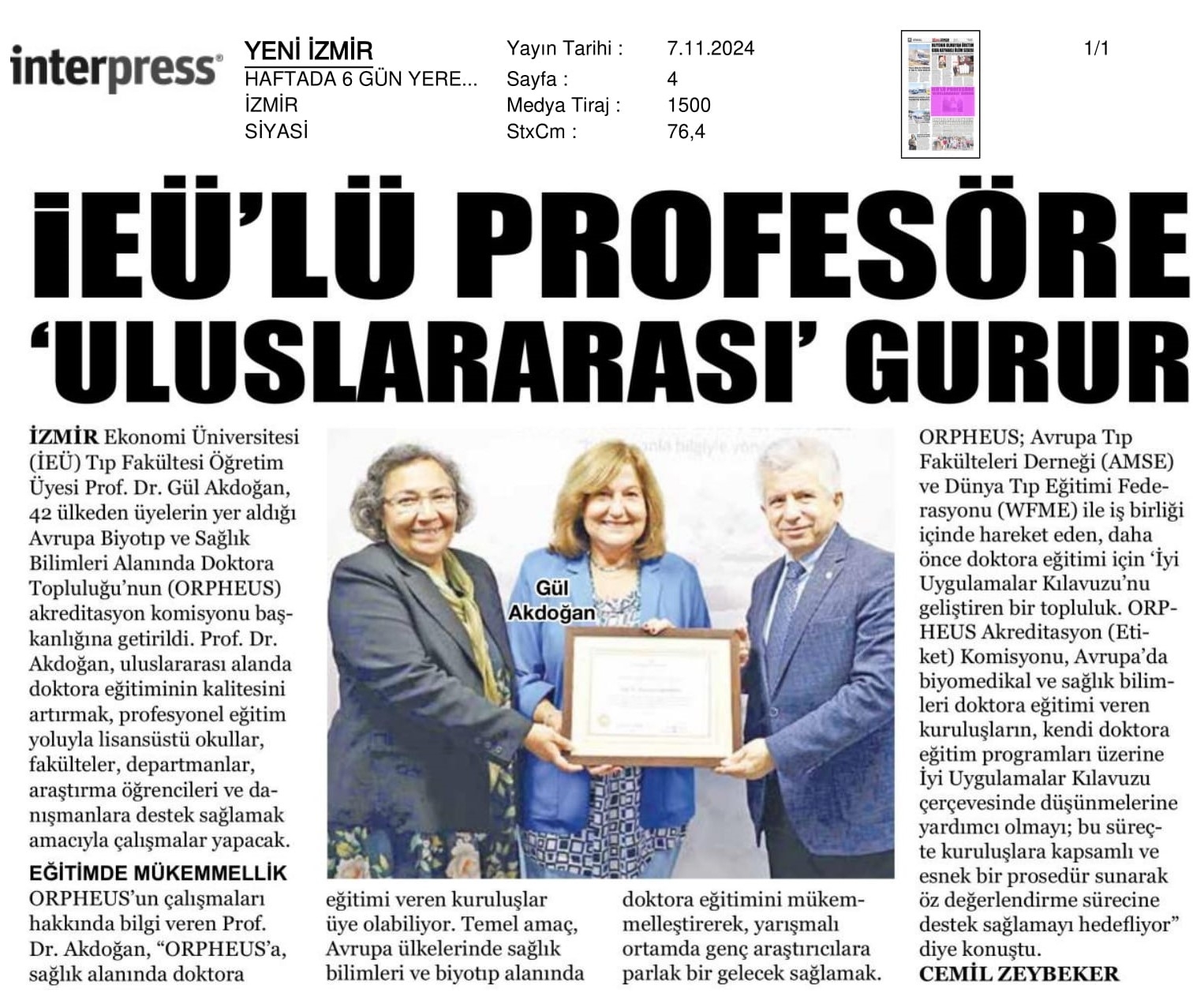 İEÜ’lü Profesöre ‘Uluslararası’ Gurur