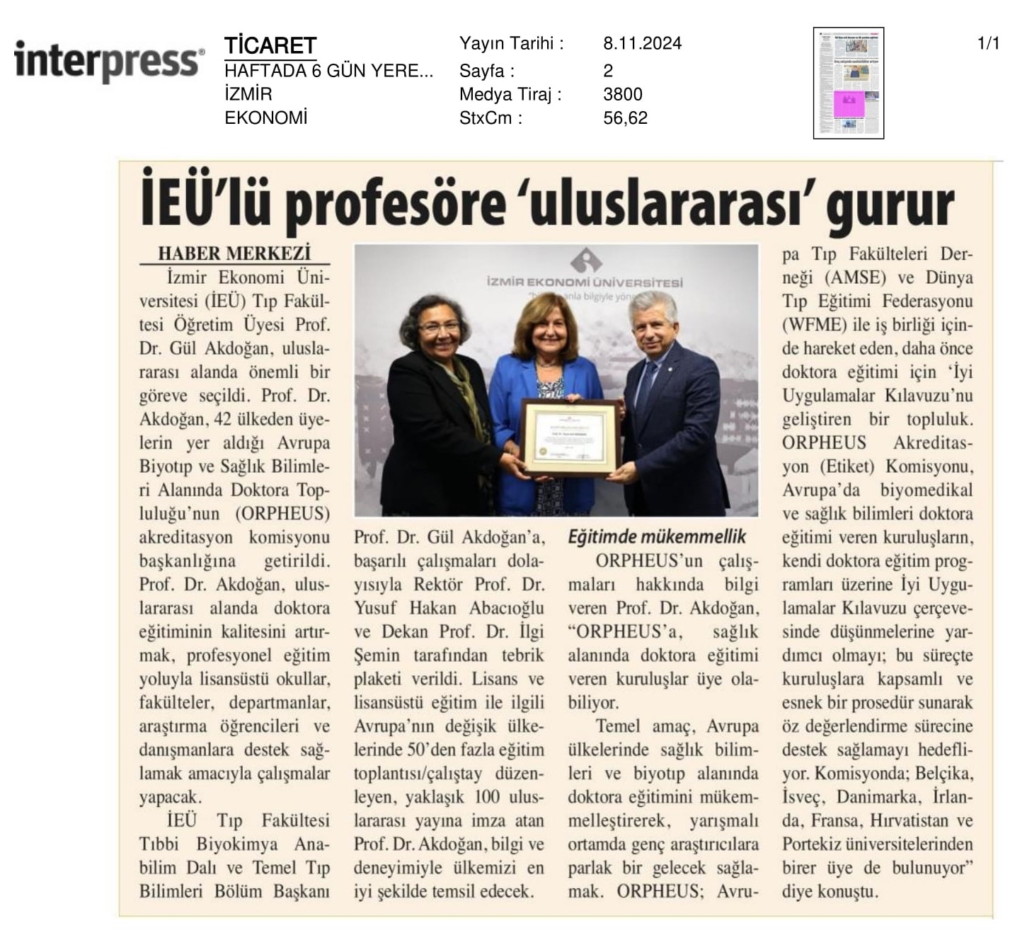 İEÜ’lü Profesöre ‘Uluslararası’ Gurur