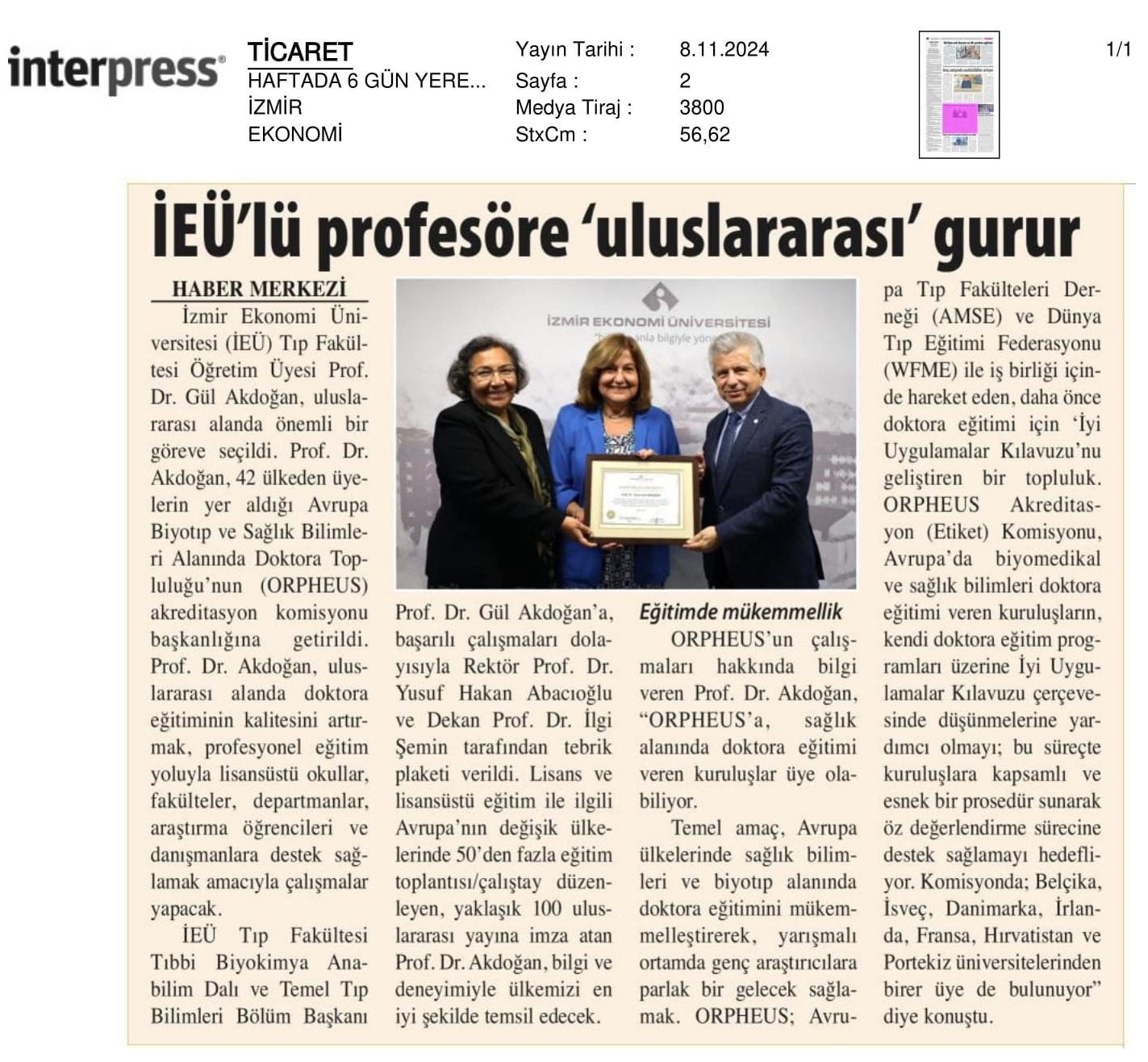 İEÜ’lü profesöre ‘uluslararası’ gurur