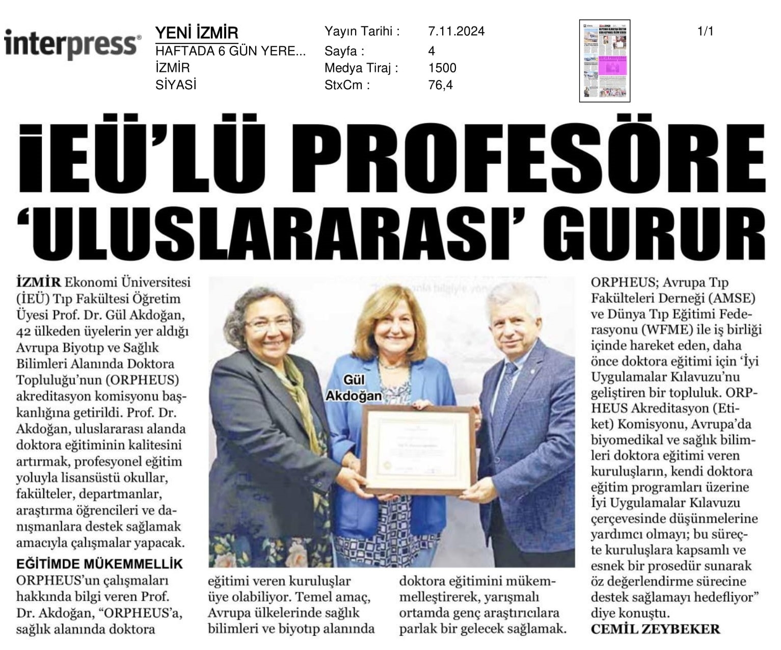 İEÜ’lü profesöre ‘uluslararası’ gurur