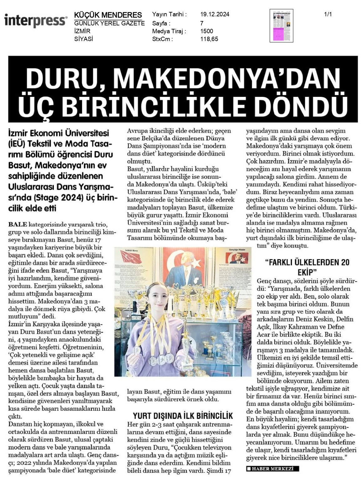 ‘Duru’ Yetenekten Makedonya’da Üç Birincilik