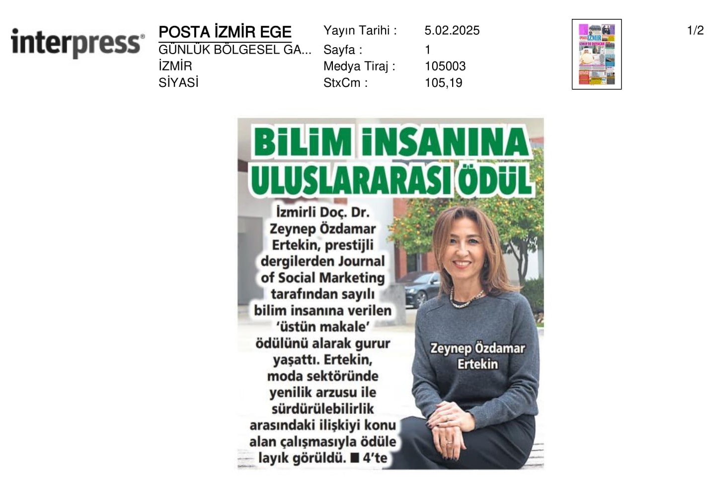 ‘Üstün Makale’ Ödülünü İzmir’e Getirdi