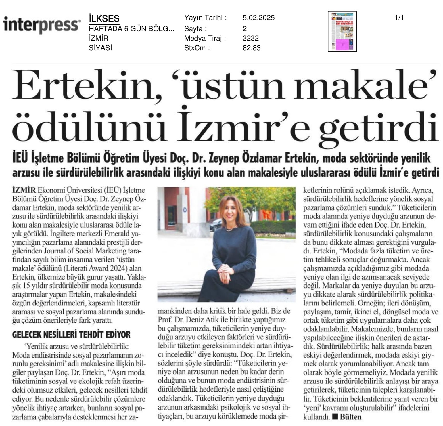 ‘Üstün Makale’ Ödülünü İzmir’e Getirdi