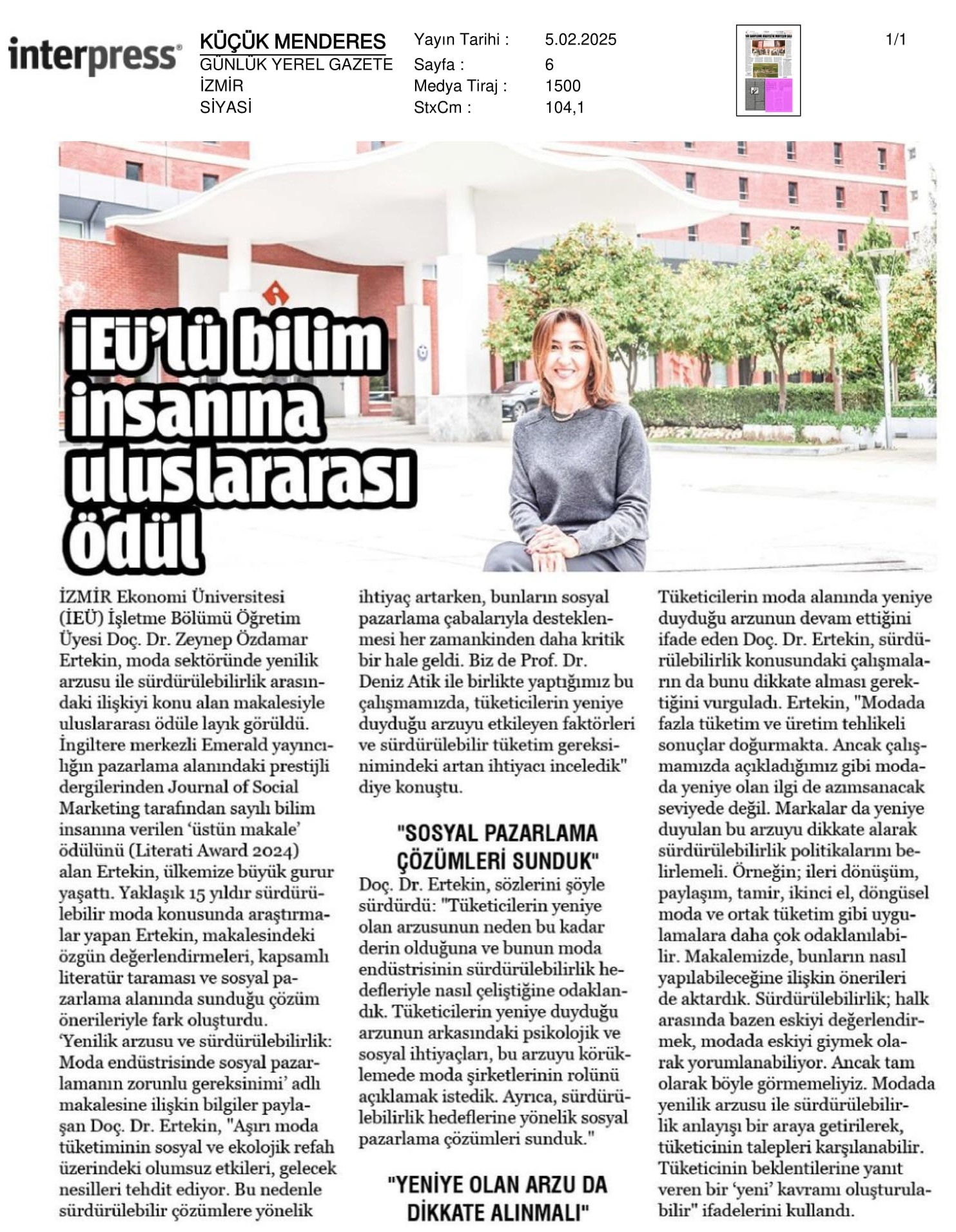 ‘Üstün Makale’ Ödülünü İzmir’e Getirdi